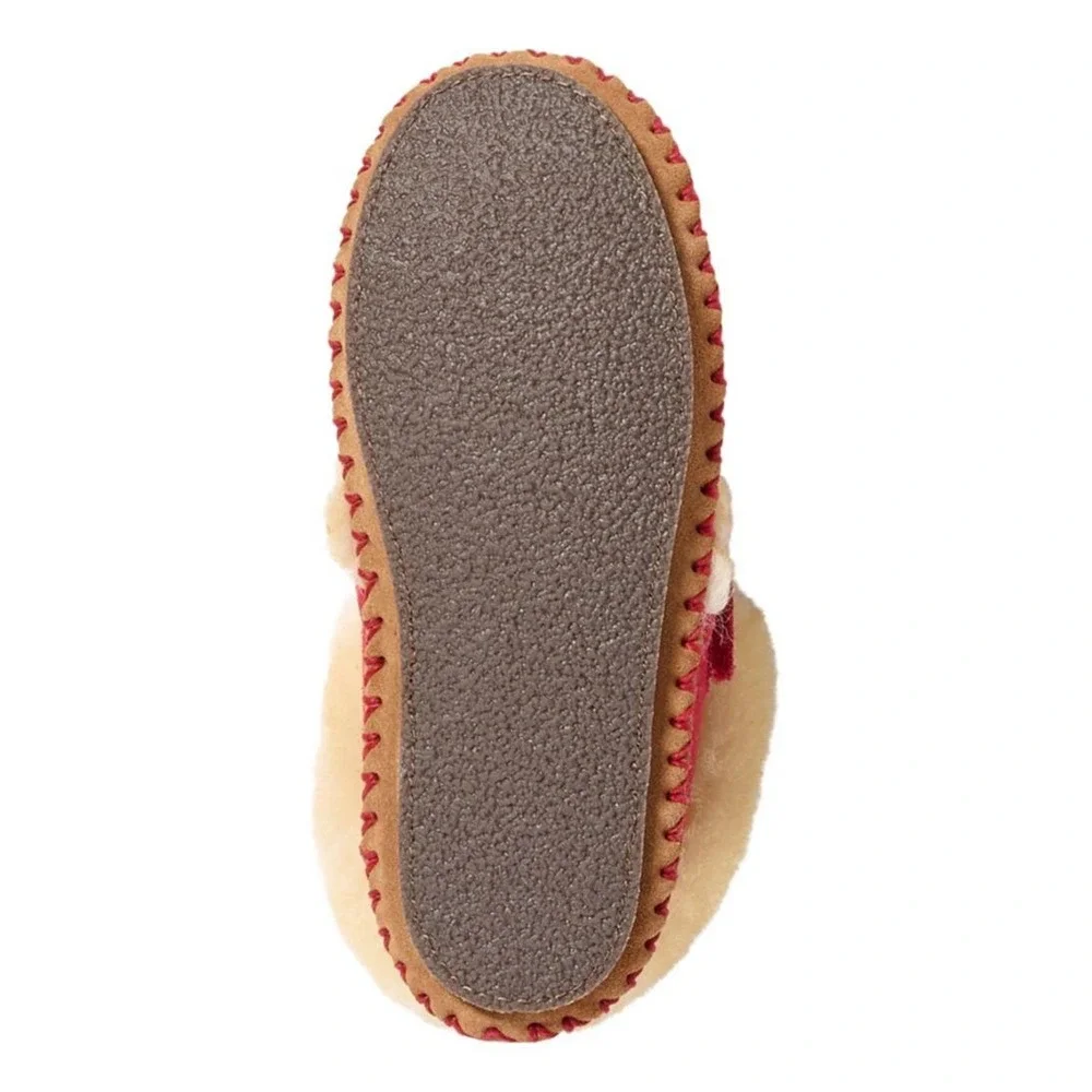 New LL Bean Kids Wicked Good Slippers Red Suede Shearling Booties Toddler 7/8